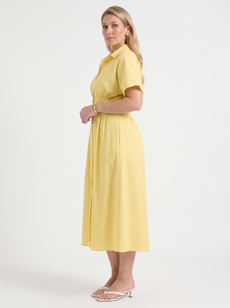 Margie Striped Button Front Midi Shirt Dress