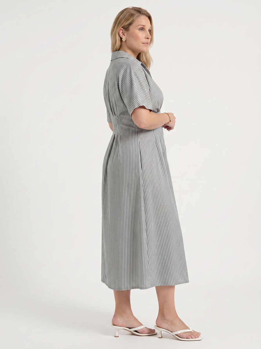 Margie Striped Button Front Midi Shirt Dress