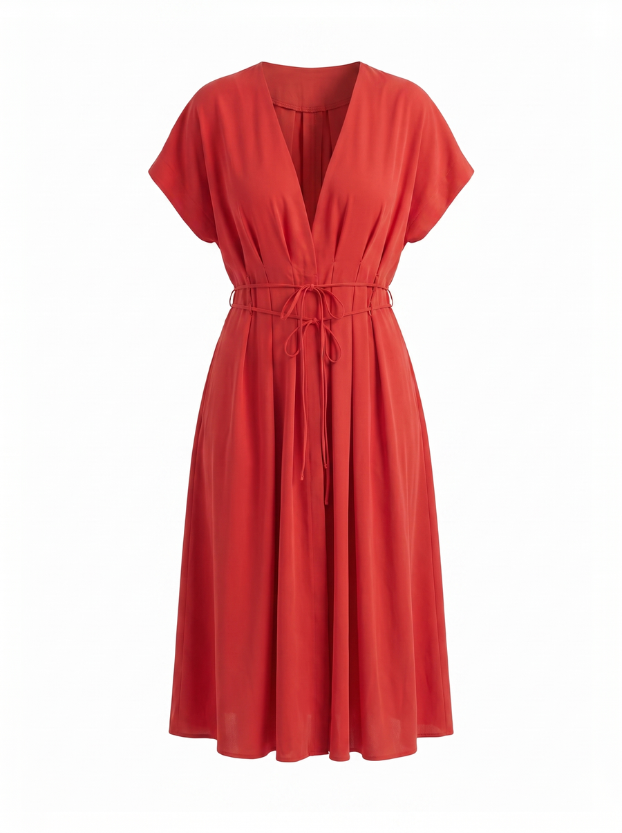 Blakely Smocked Waist Tie Front Midi Dress