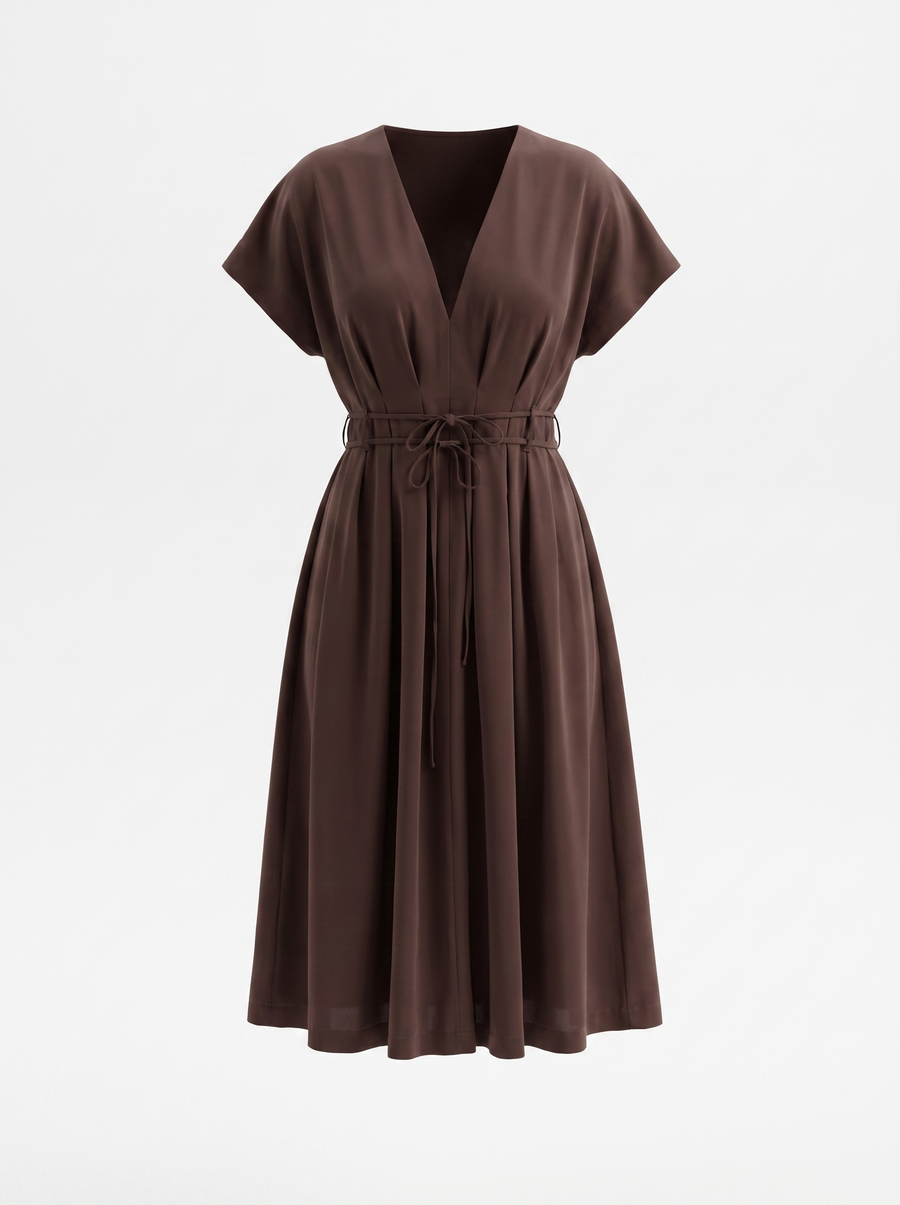 Blakely Smocked Waist Tie Front Midi Dress