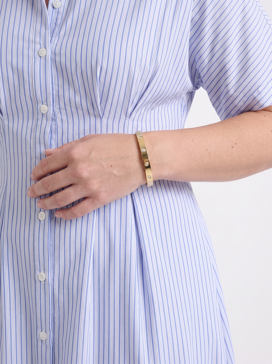 Margie Striped Button Front Midi Shirt Dress