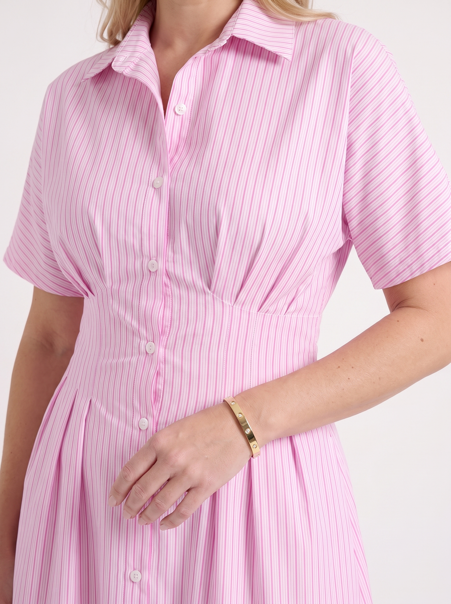 Margie Striped Button Front Midi Shirt Dress