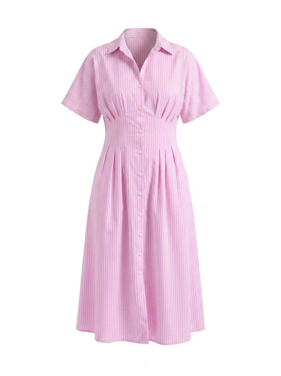 Margie Striped Button Front Midi Shirt Dress