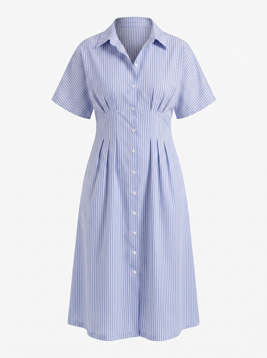 Margie Striped Button Front Midi Shirt Dress