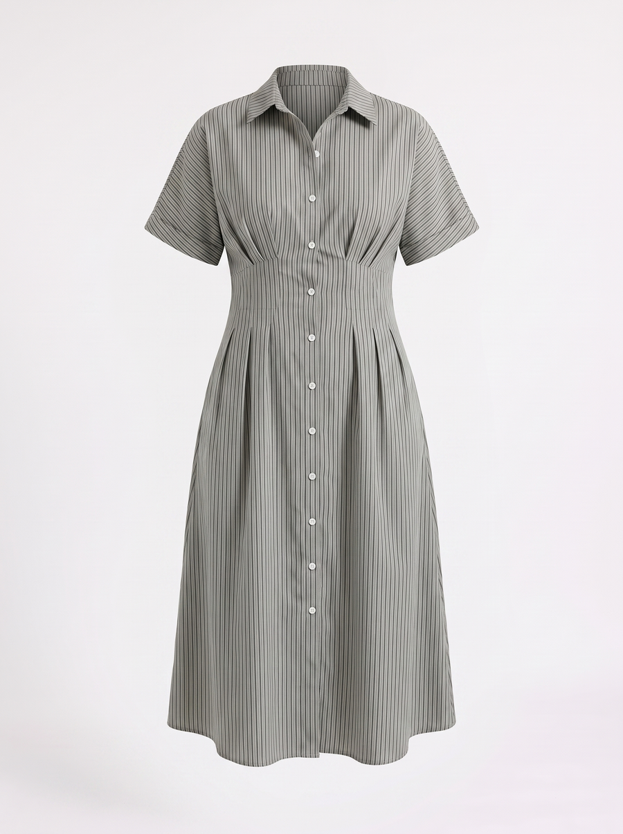 Margie Striped Button Front Midi Shirt Dress