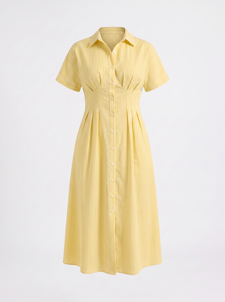 Margie Striped Button Front Midi Shirt Dress