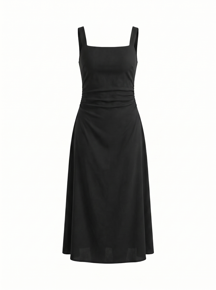 Calista Square Neck Ruched Waist Midi Dress