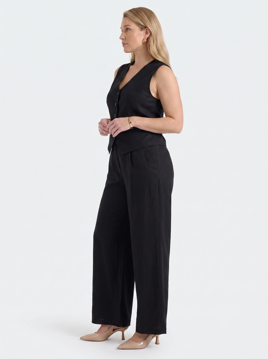 Cherish Button Vest and Pleated Wide Leg Pants Set