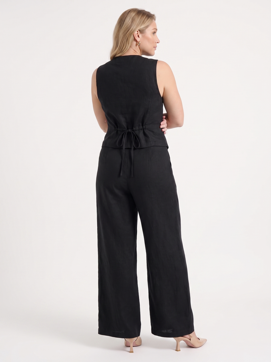 Cherish Button Vest and Pleated Wide Leg Pants Set