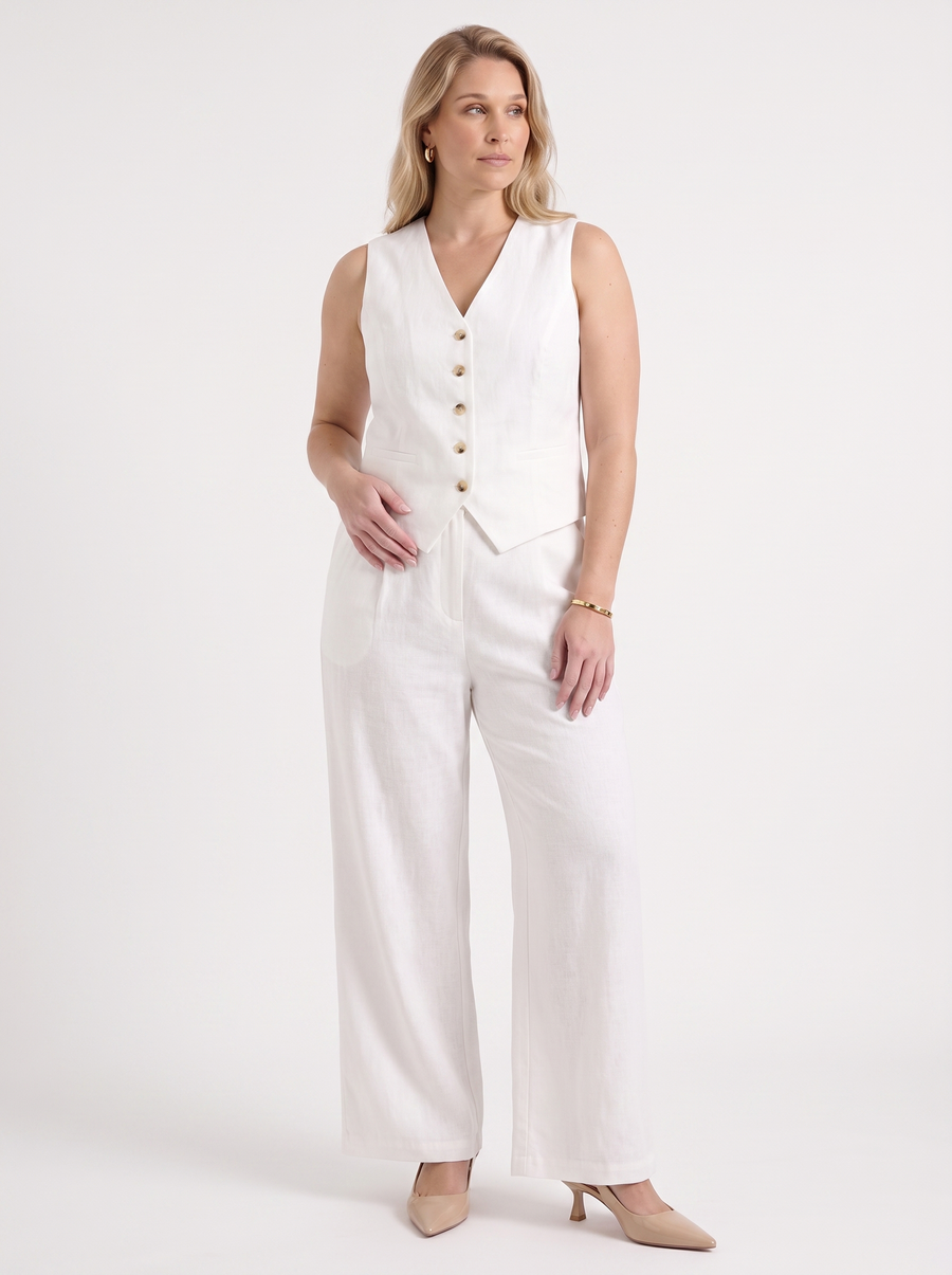 Cherish Button Vest and Pleated Wide Leg Pants Set