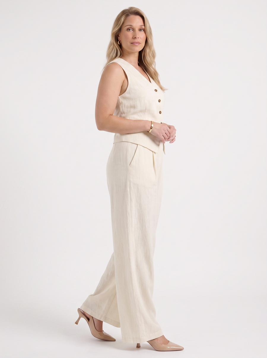 Cherish Button Vest and Pleated Wide Leg Pants Set