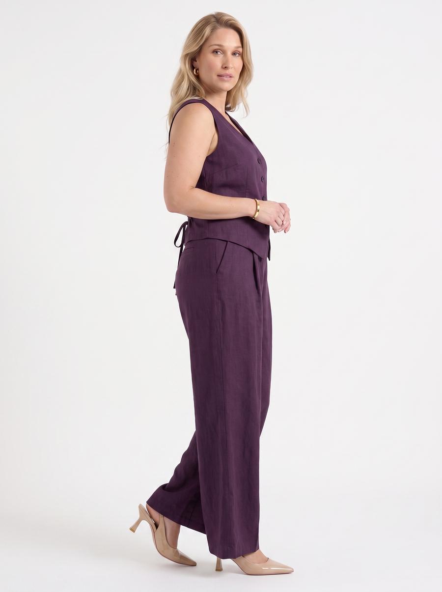 Cherish Button Vest and Pleated Wide Leg Pants Set