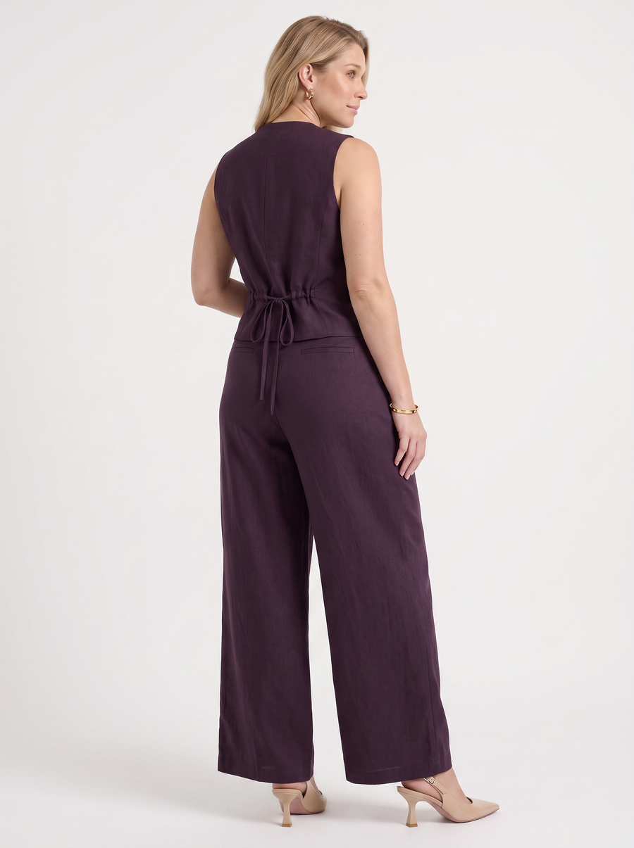 Cherish Button Vest and Pleated Wide Leg Pants Set