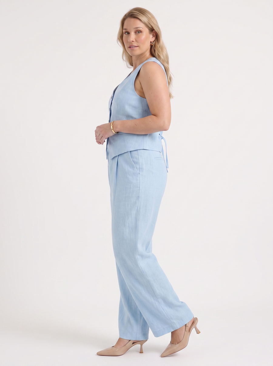Cherish Button Vest and Pleated Wide Leg Pants Set