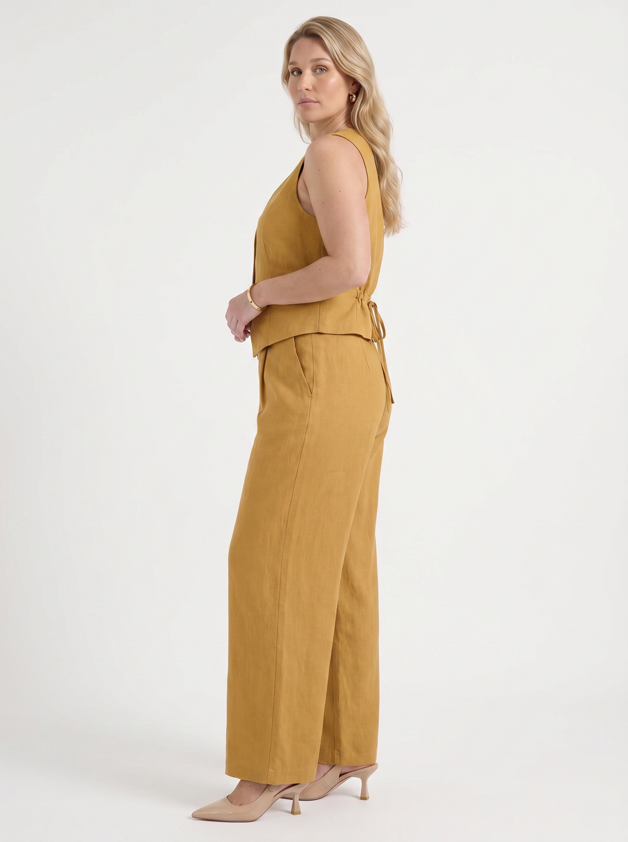 Cherish Button Vest and Pleated Wide Leg Pants Set