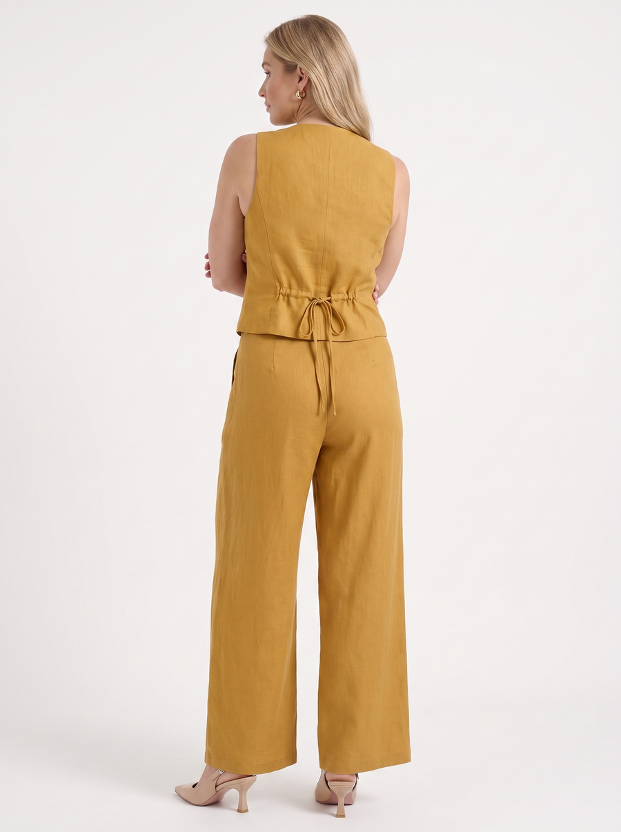 Cherish Button Vest and Pleated Wide Leg Pants Set