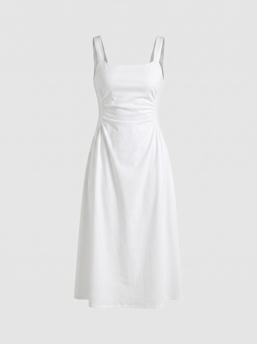 Calista Square Neck Ruched Waist Midi Dress
