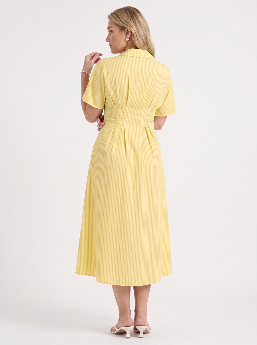 Margie Striped Button Front Midi Shirt Dress