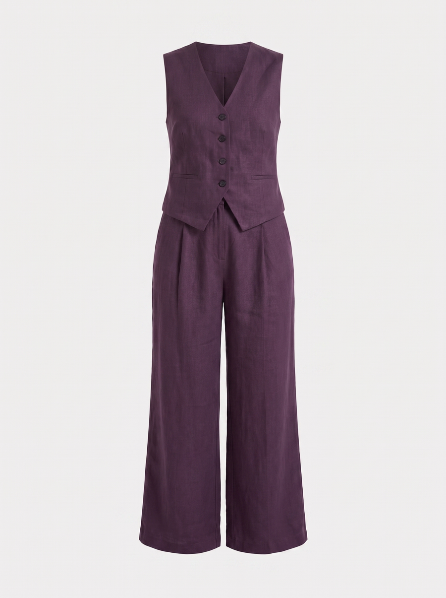 Cherish Button Vest and Pleated Wide Leg Pants Set
