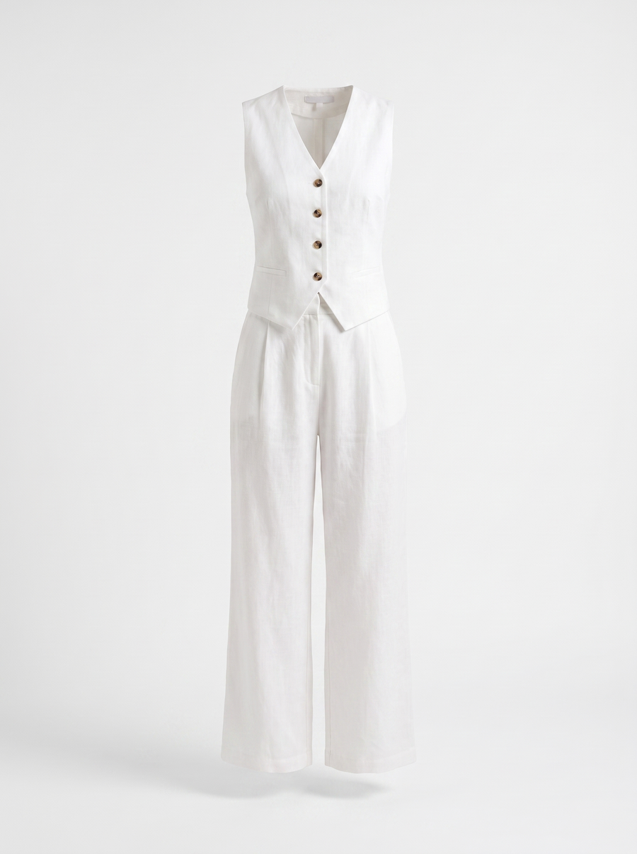Cherish Button Vest and Pleated Wide Leg Pants Set