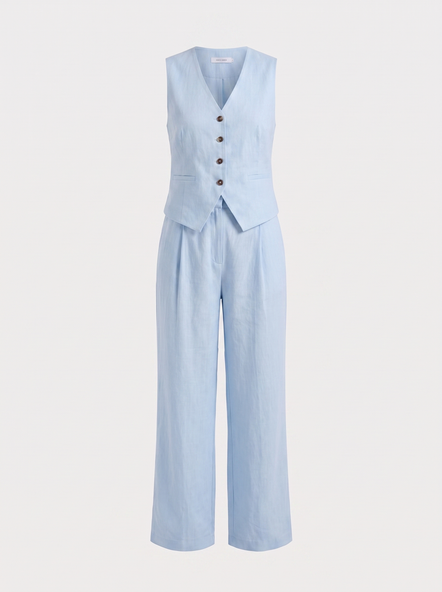 Cherish Button Vest and Pleated Wide Leg Pants Set