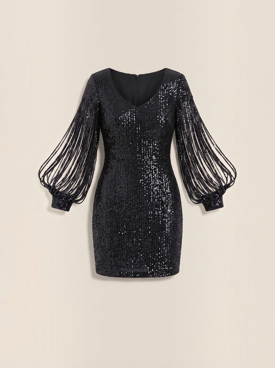 Marlene Sequin Fringe Sleeve Mini Dress