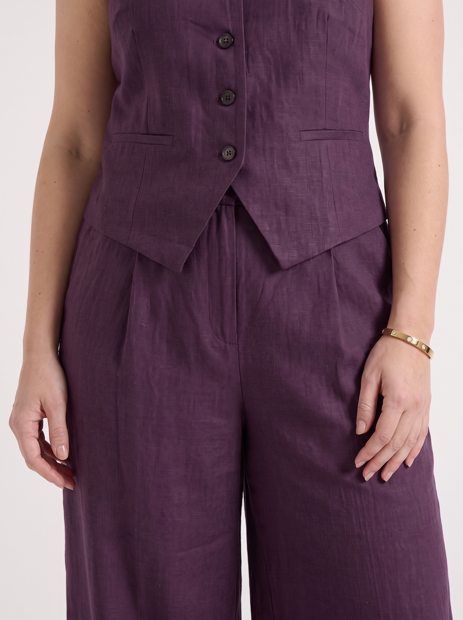 Cherish Button Vest and Pleated Wide Leg Pants Set