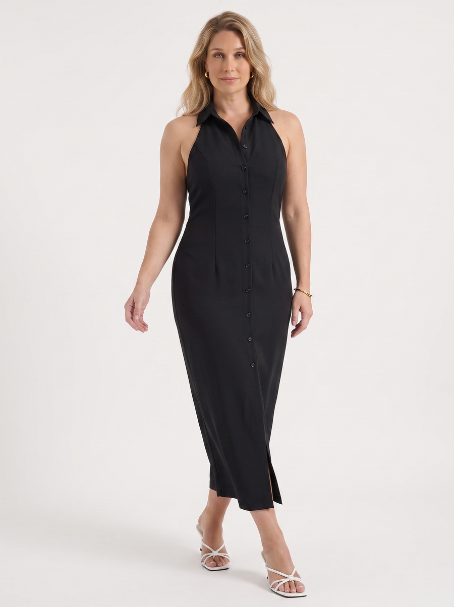 Mirella Button Front Collared Maxi Shirt Dress