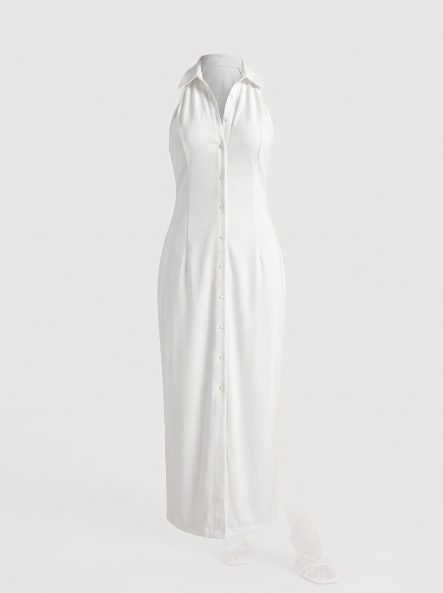 Mirella Button Front Collared Maxi Shirt Dress