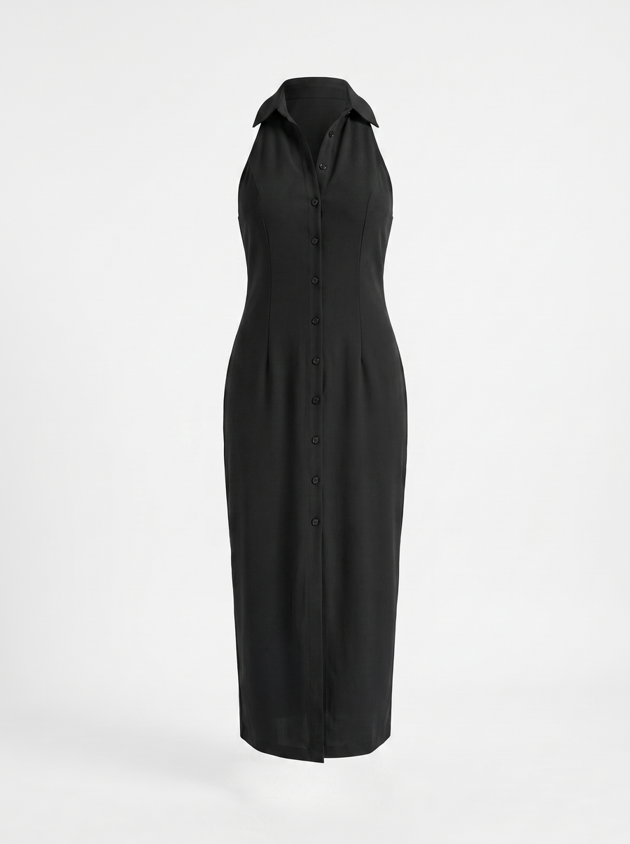 Mirella Button Front Collared Maxi Shirt Dress