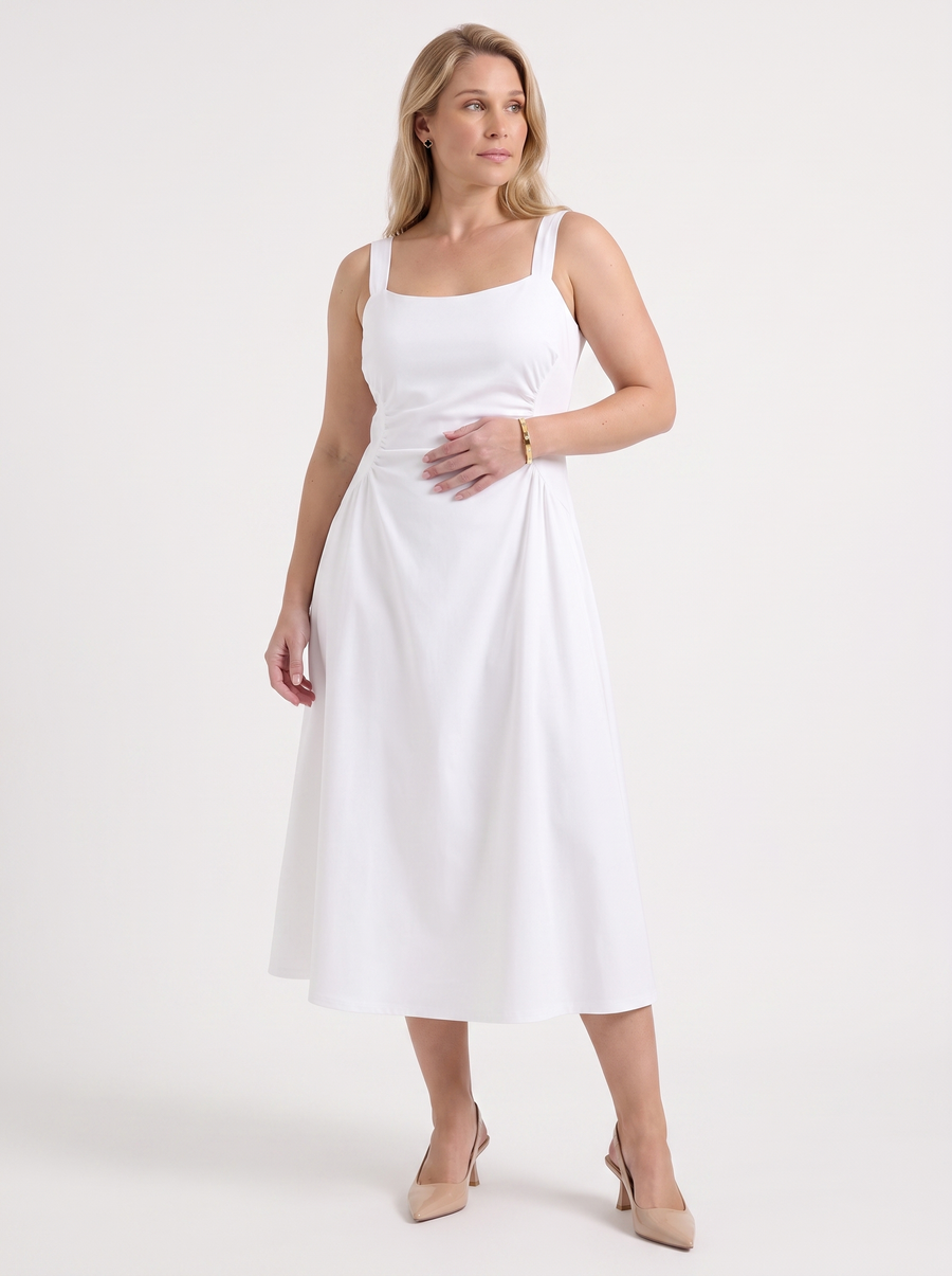 Calista Square Neck Ruched Waist Midi Dress