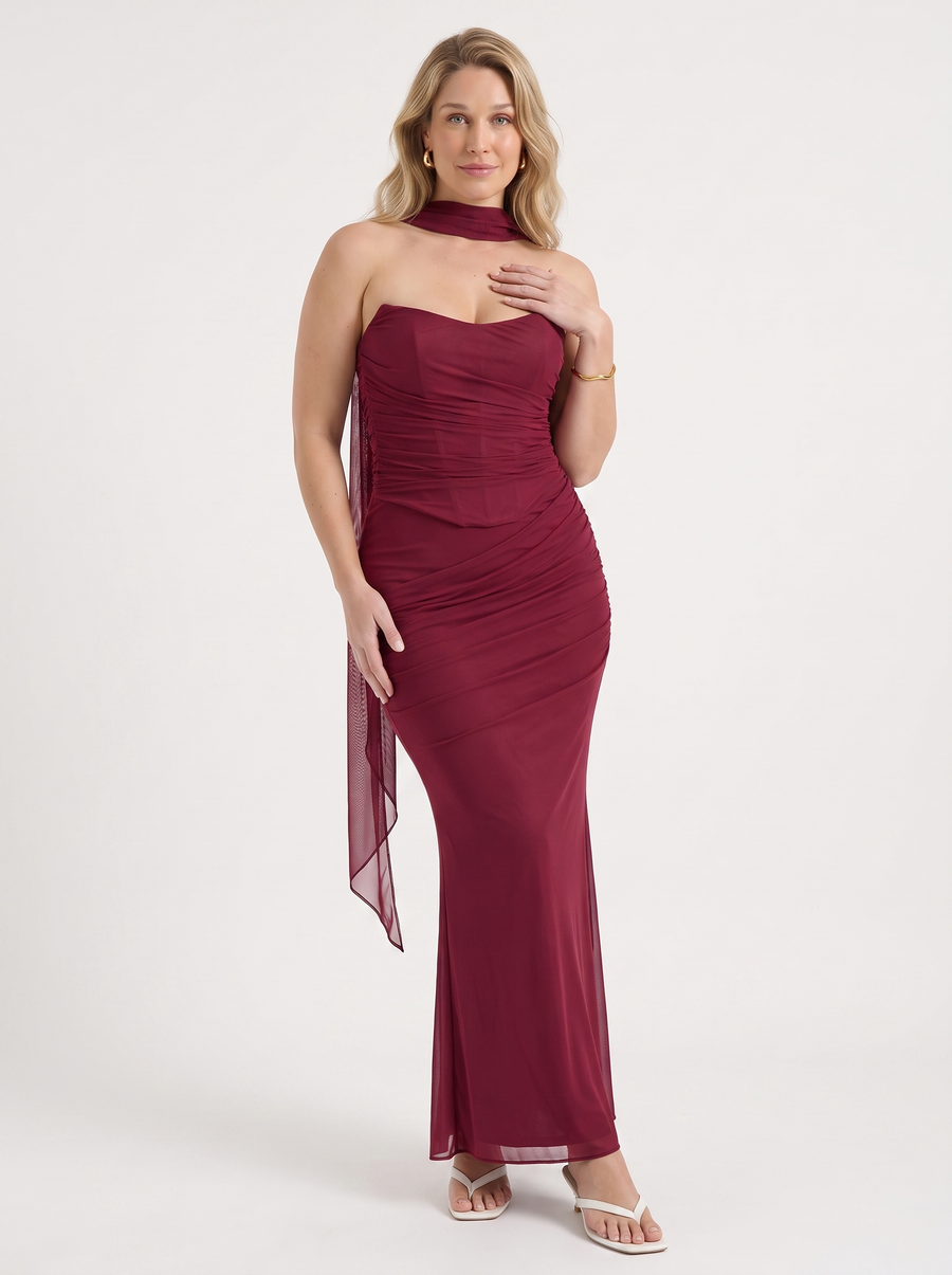 Ondine Scarf Collar Strapless Maxi Dress