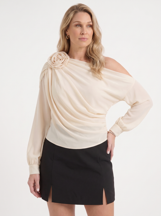 Delia Flower Detail One Shoulder Top