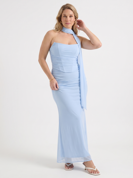 Ondine Scarf Collar Strapless Maxi Dress