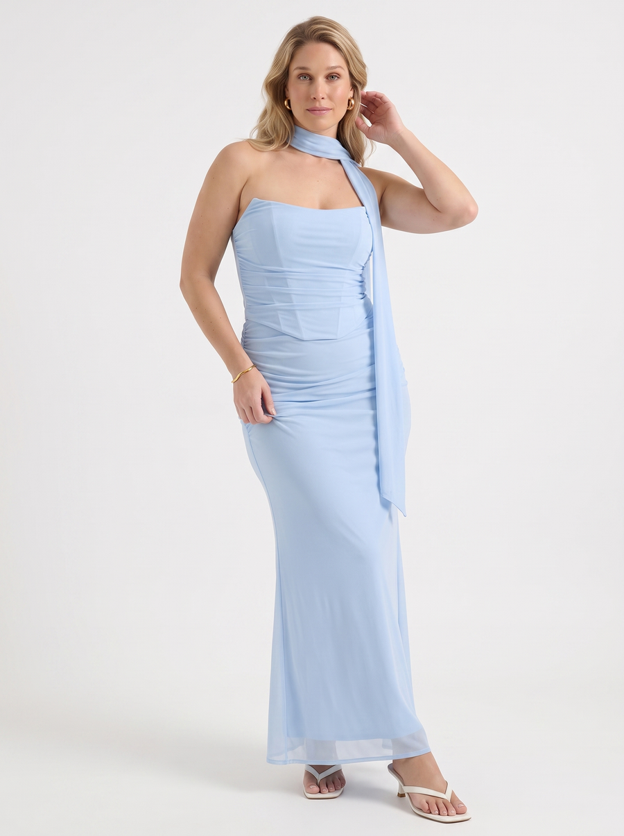 Ondine Scarf Collar Strapless Maxi Dress