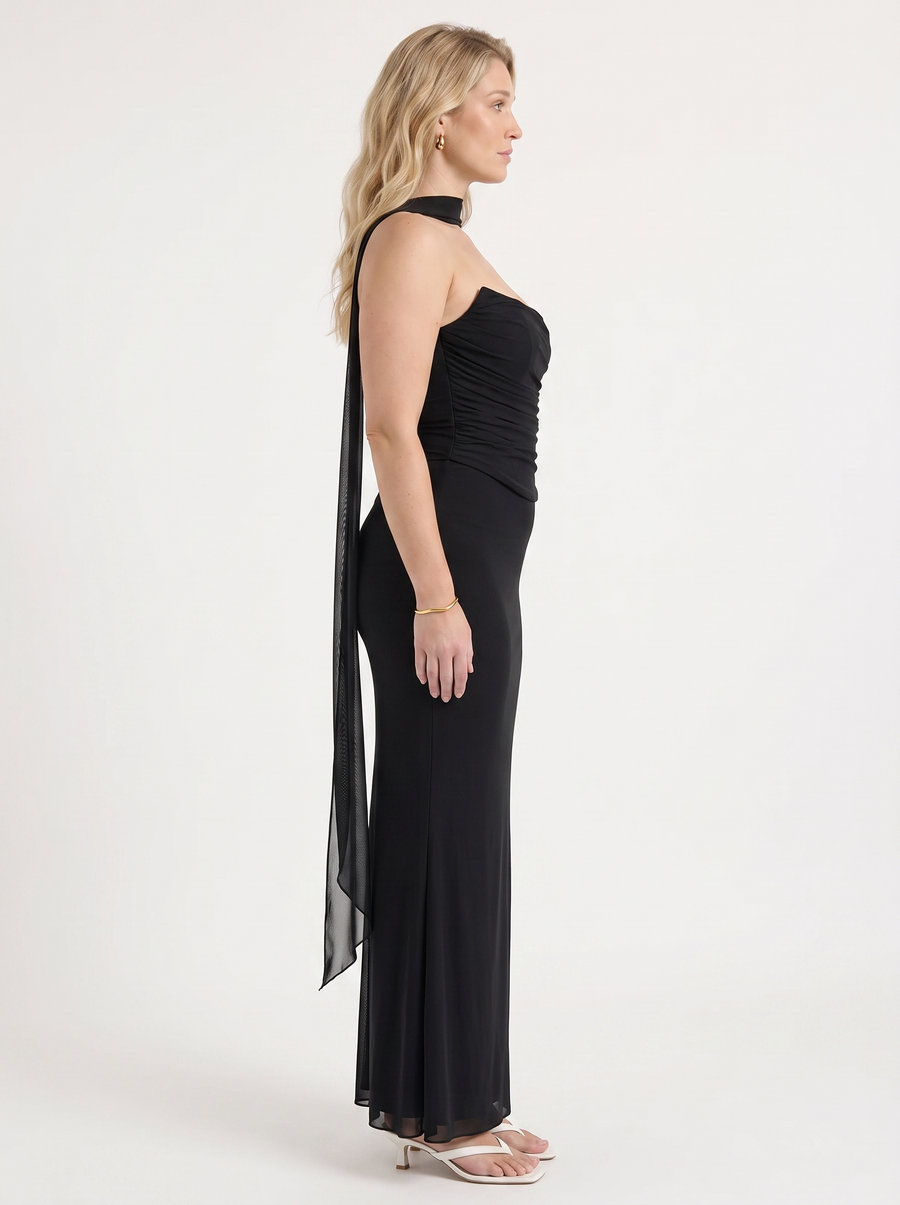 Ondine Scarf Collar Strapless Maxi Dress