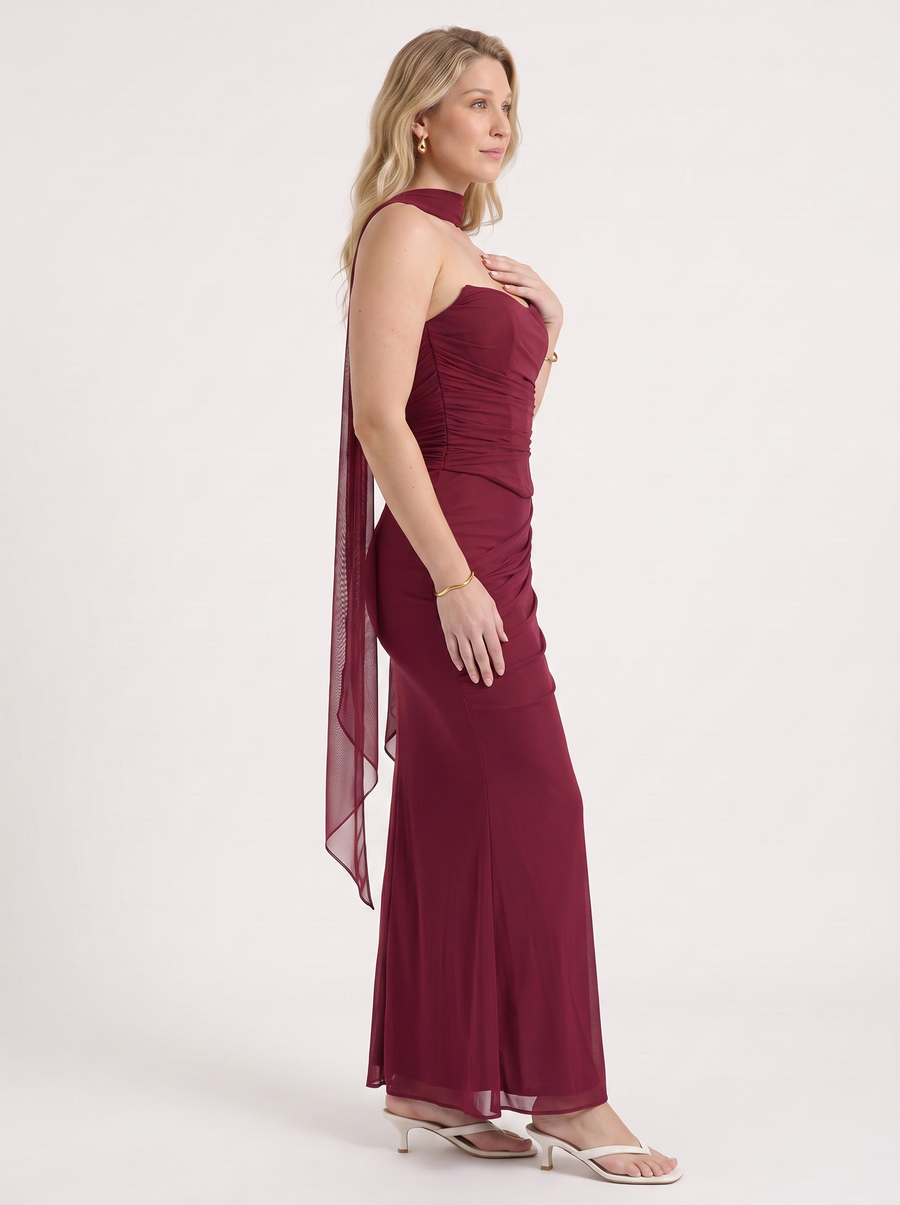 Ondine Scarf Collar Strapless Maxi Dress