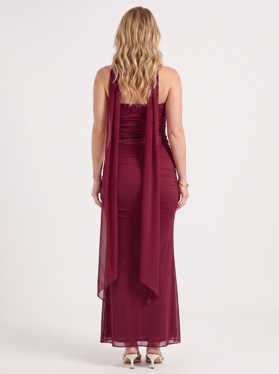 Ondine Scarf Collar Strapless Maxi Dress