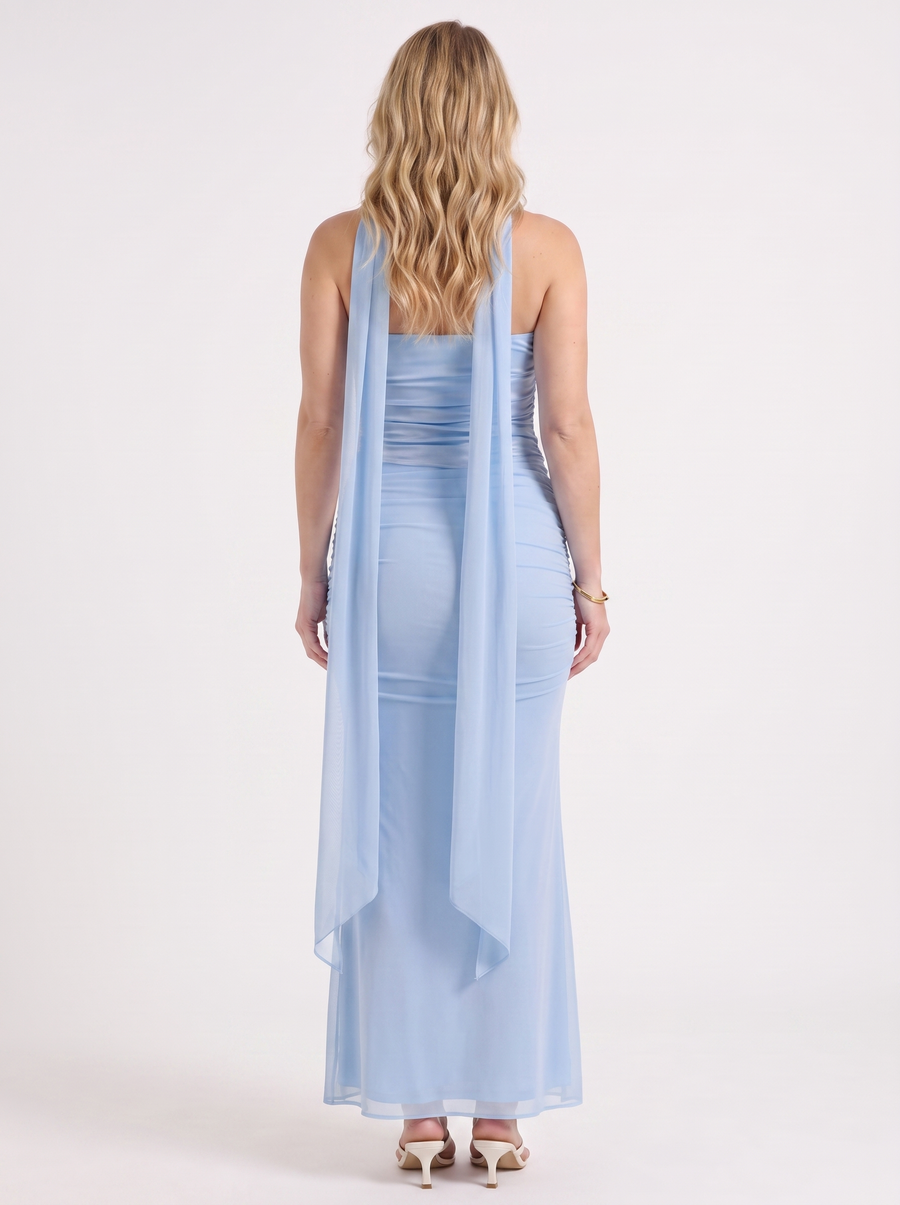 Ondine Scarf Collar Strapless Maxi Dress