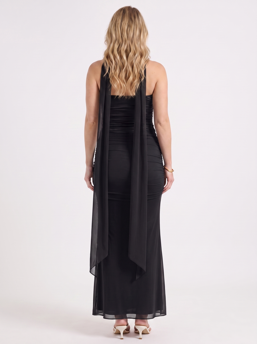 Ondine Scarf Collar Strapless Maxi Dress