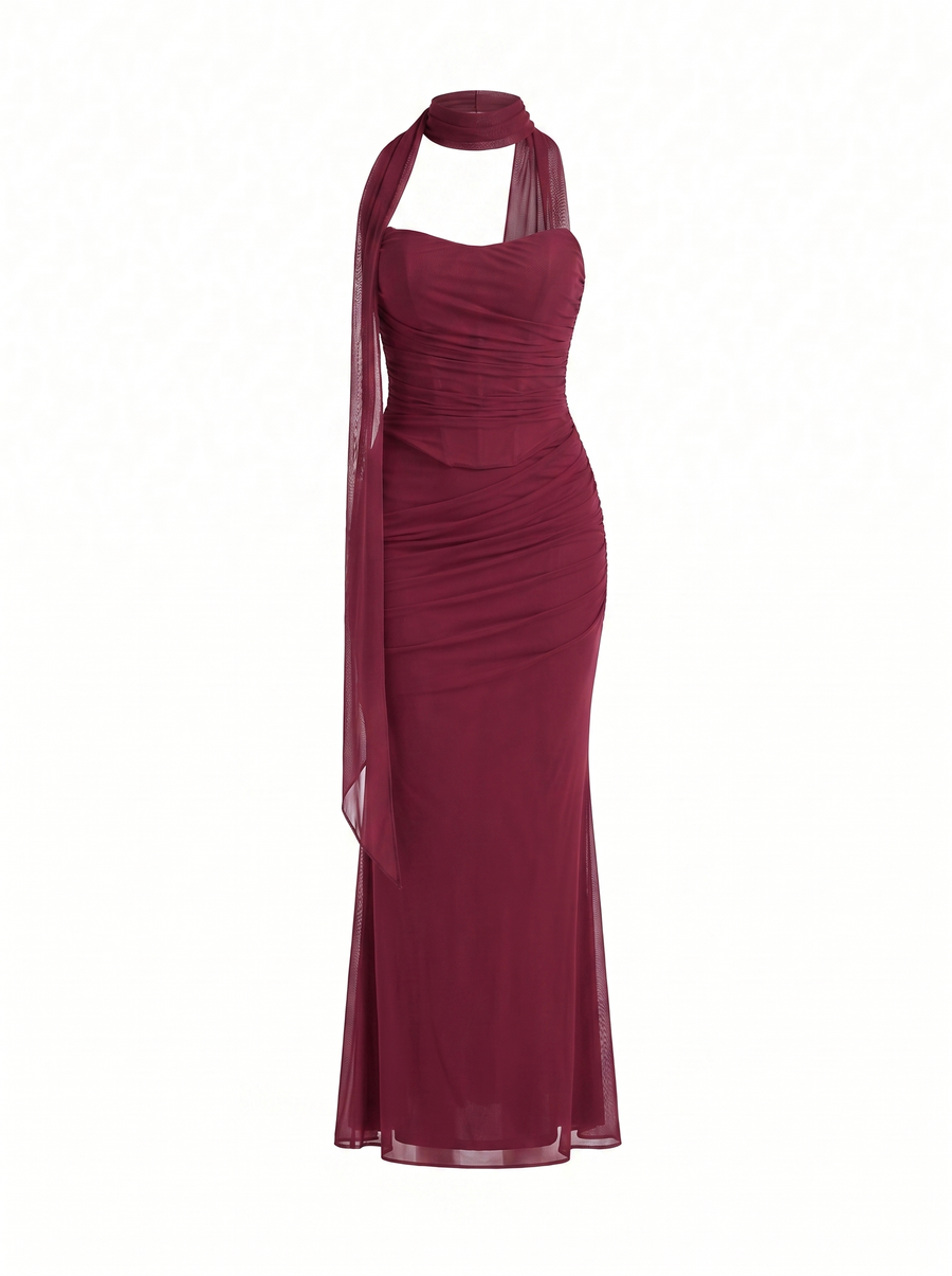 Ondine Scarf Collar Strapless Maxi Dress