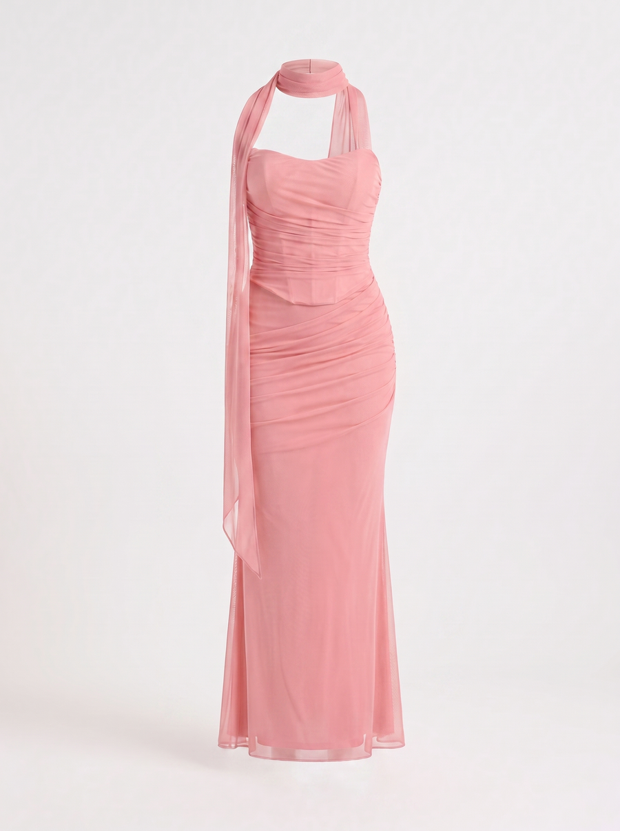 Ondine Scarf Collar Strapless Maxi Dress