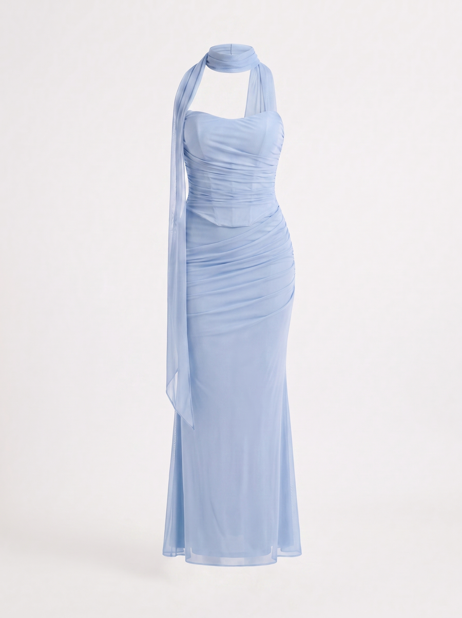 Ondine Scarf Collar Strapless Maxi Dress