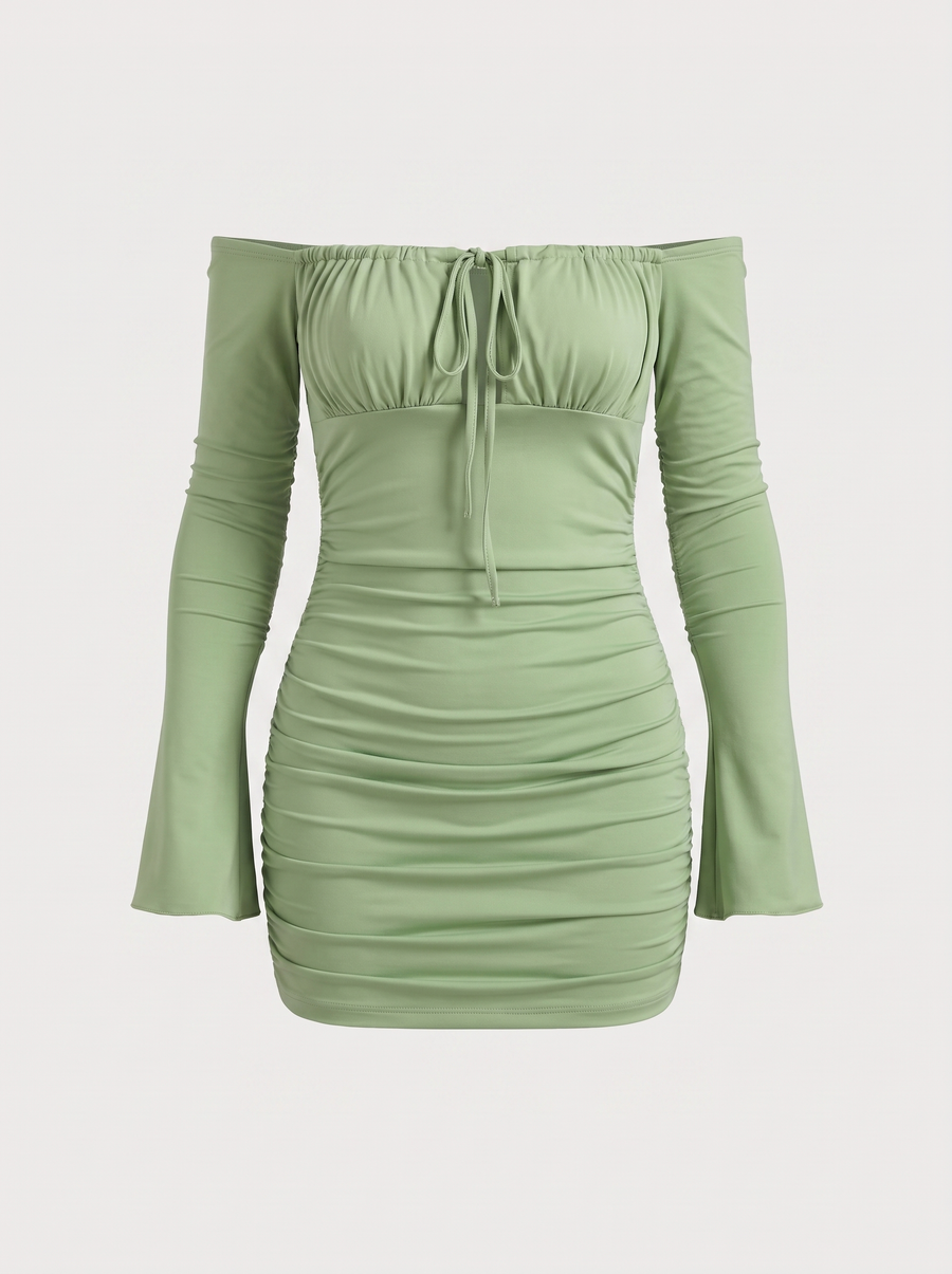 Corinna Off Shoulder Wide Sleeve Mini Dress