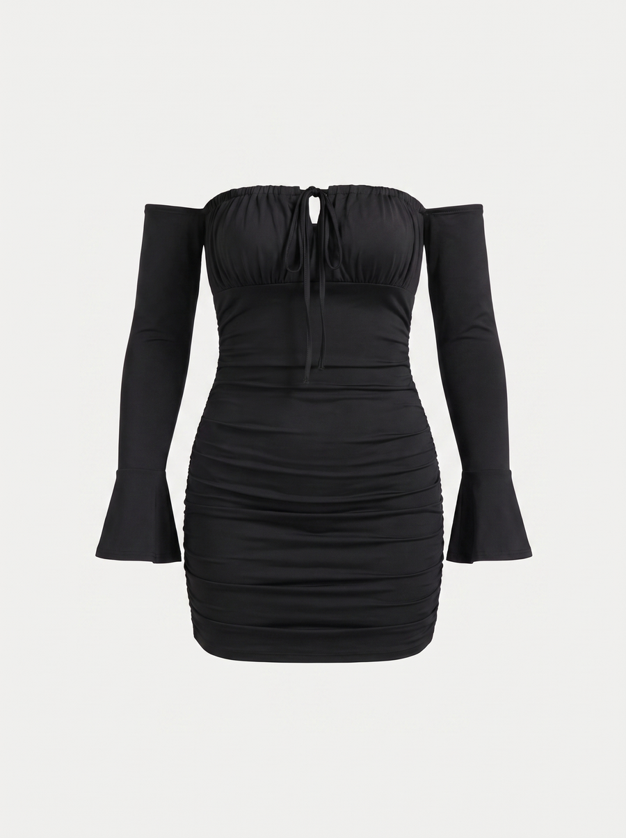 Corinna Off Shoulder Wide Sleeve Mini Dress
