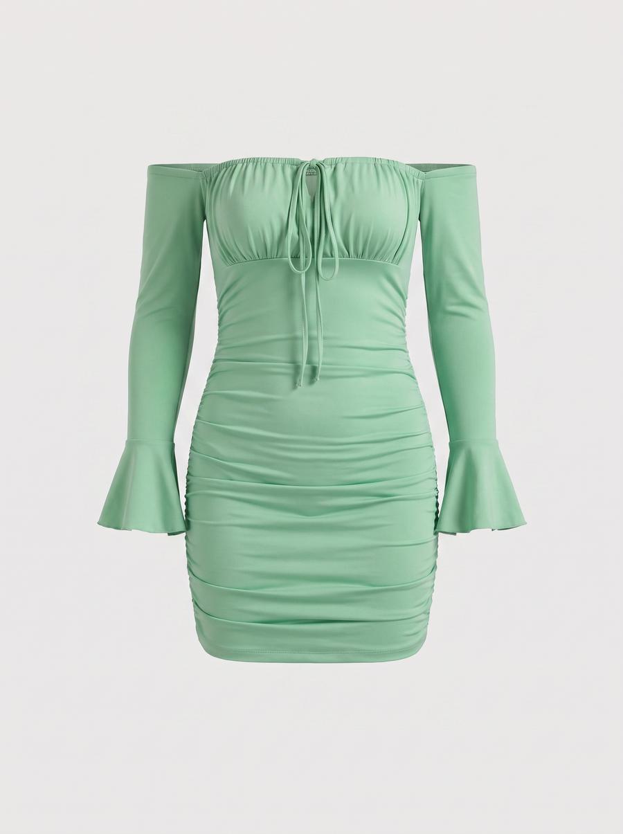 Corinna Off Shoulder Wide Sleeve Mini Dress
