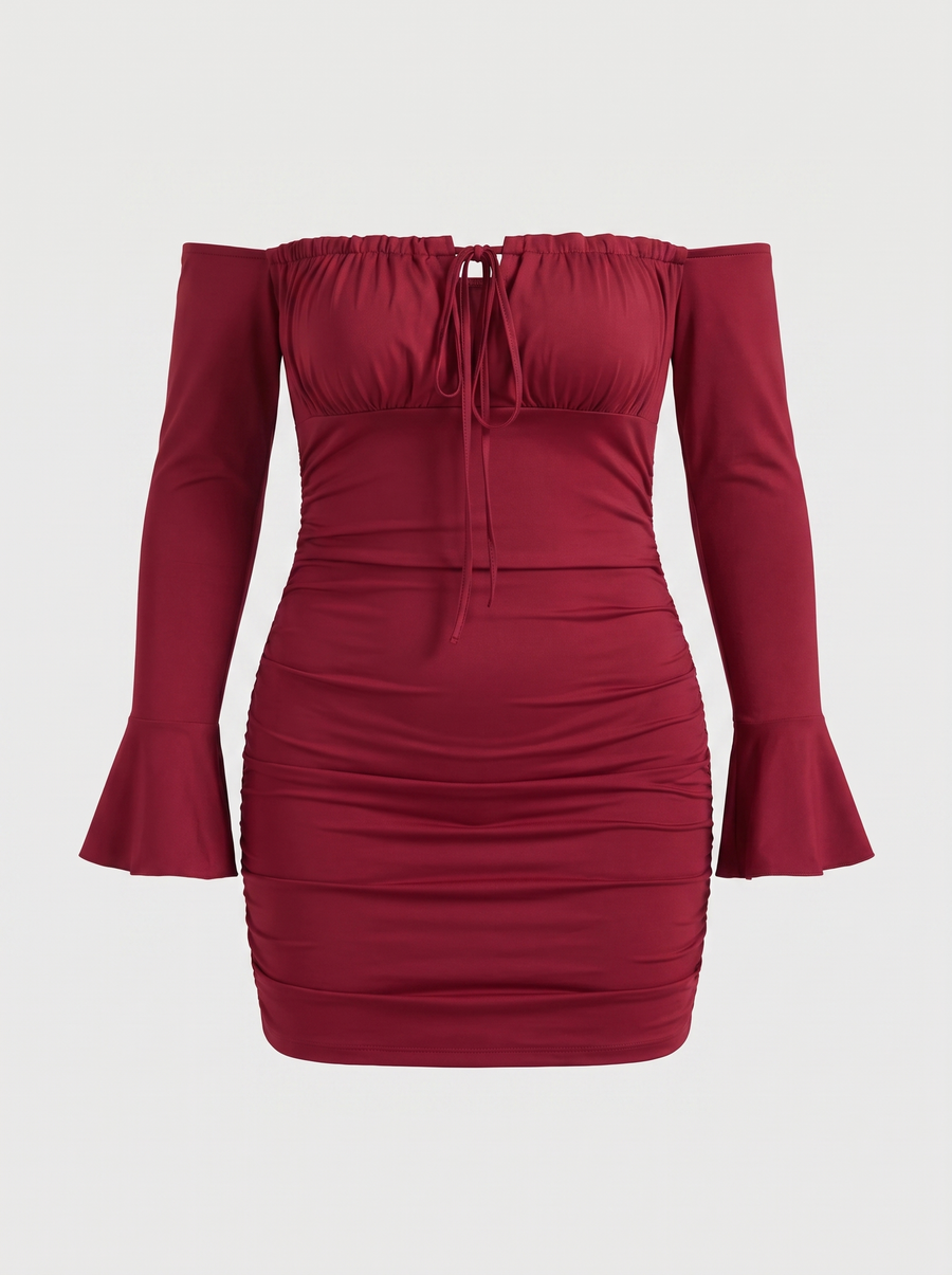 Corinna Off Shoulder Wide Sleeve Mini Dress