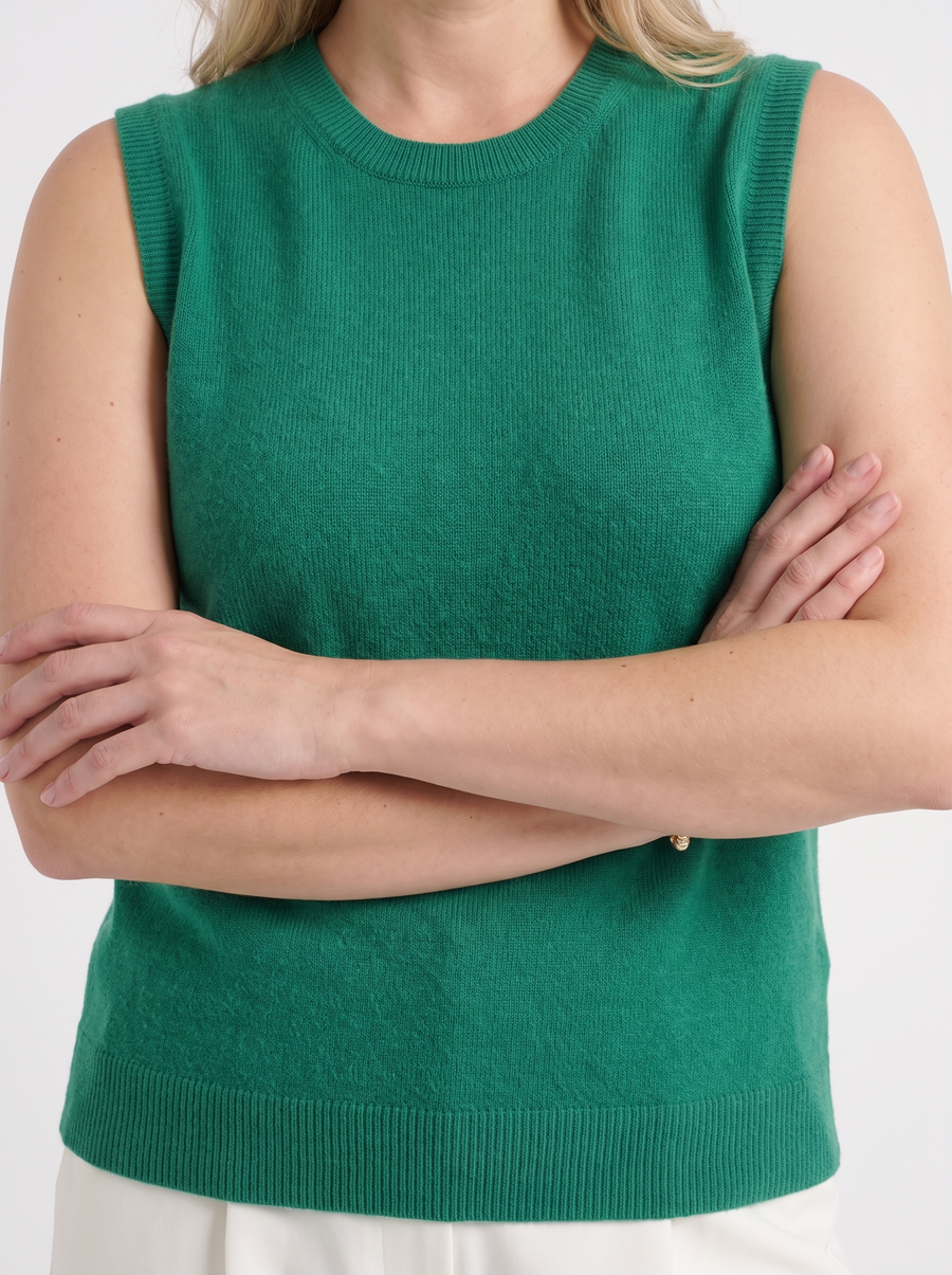 Iona Ribbed Trim Sleeveless Knit Vest