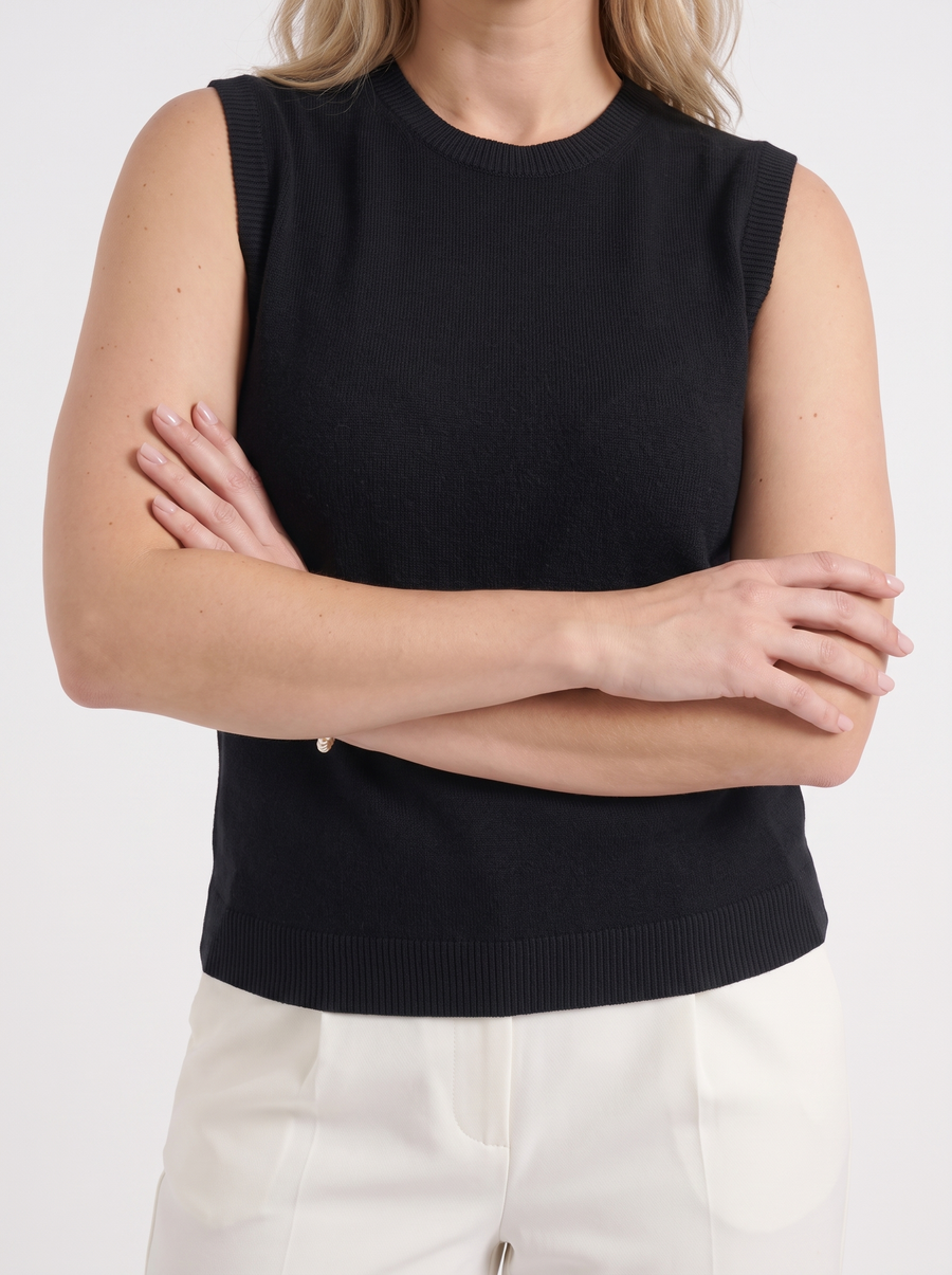 Iona Ribbed Trim Sleeveless Knit Vest