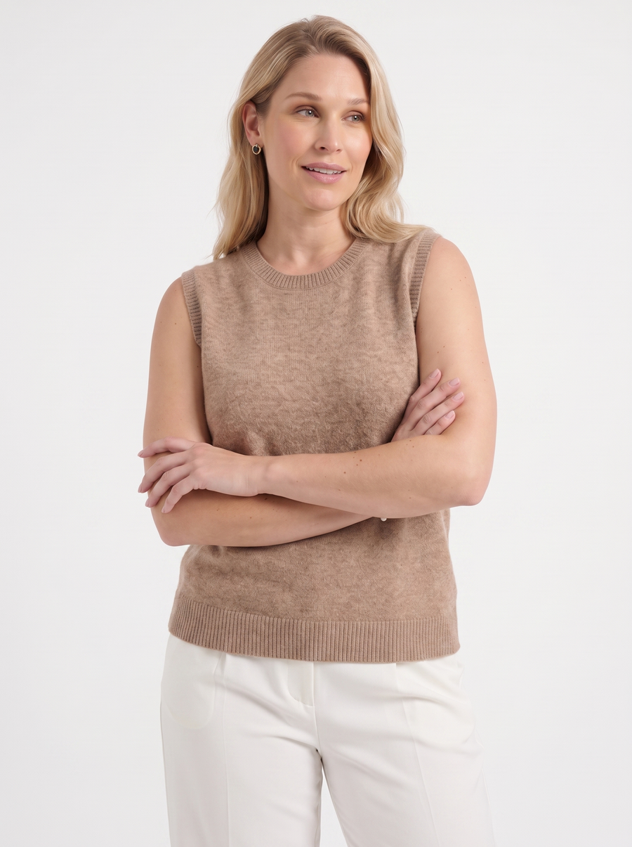 Iona Ribbed Trim Sleeveless Knit Vest